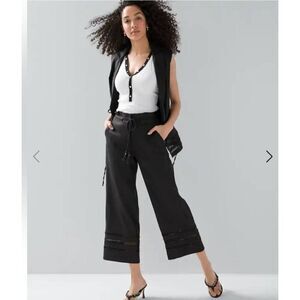 White House Black Market Linen‎ Wide Leg Crops with Tassel Tie Size 16 NWT